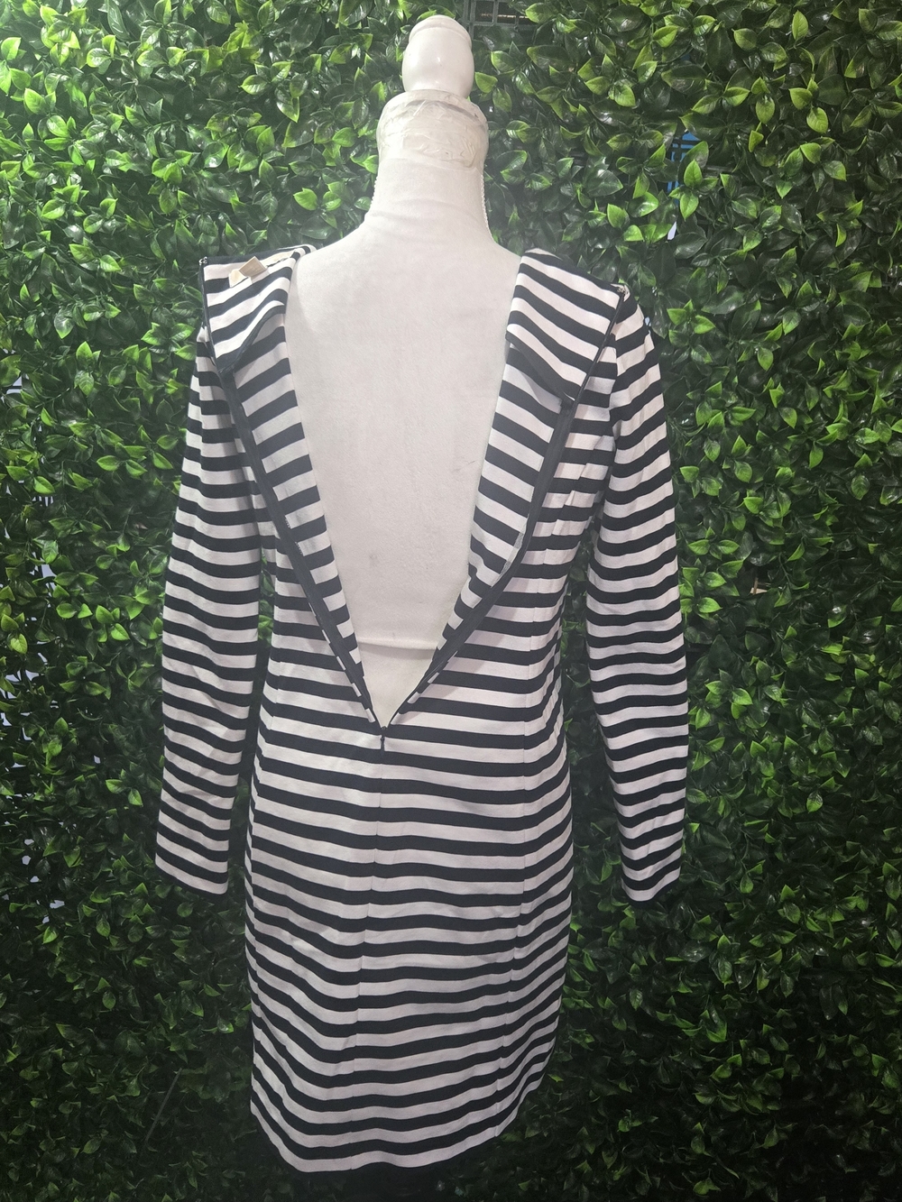 Michael Kors Black and White Striped Long-Sleeve Mini Dress - Picture 8 of 11